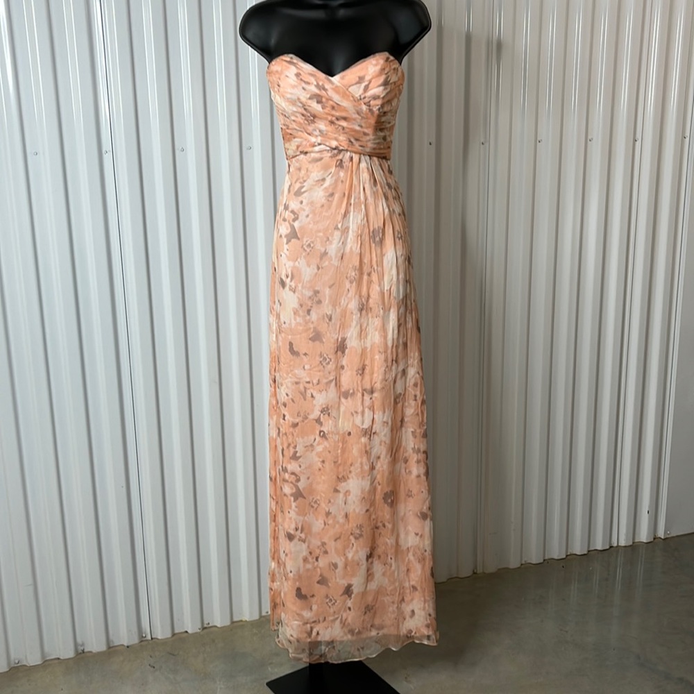 Amsale Silk Chiffon Floral Strapless Gown. Preowned
